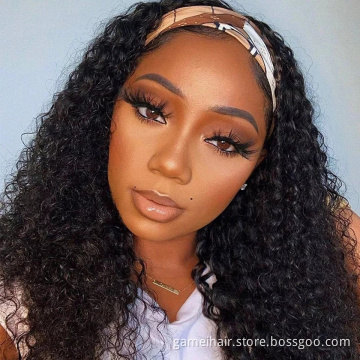 wholesale raw brazilian virgin deep wave straight 26 28 30 headband with bangs lace closure curly  l wig human hair